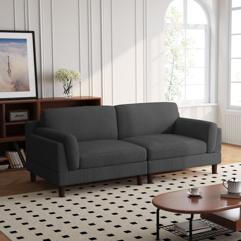 90" Oversized Corduroy Living Room Sofa With Reversible Cushions - Grey