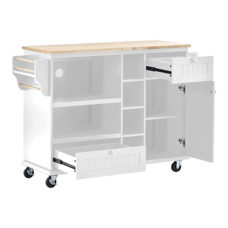 50.80 "W Versatile Solid Wood Countertop Kitchen Island with Storage and Two Locking Wheels