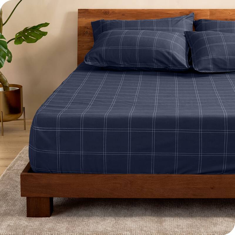 Bare Home Double Brushed Deep Pocket Fitted Sheet - Queen - Modern Plaid - Midnight/White