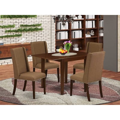 HomeStock 5-Pc Mahogany Finish Solid Wood Top - Rectangular Dining Room Set with Dropleaf - Seats 4
