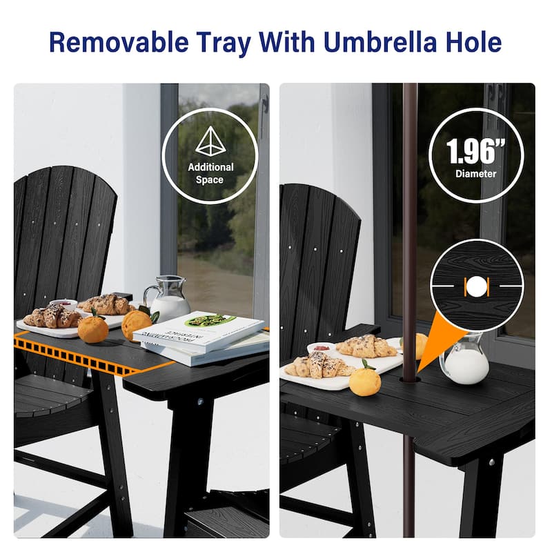 WINSOON 3PCs Tall Adirondack Chairs, Weather Resistant HIPS Balcony Chairs with Connecting Tray and Umbrella Hole