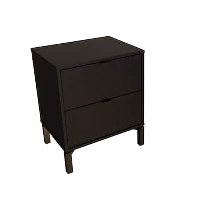 Modern 2-Drawer Nightstand with Eucalyptus Wood Top and Matte Finish for Bedroom Storage