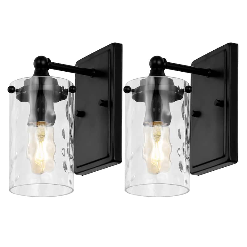 SAFAVIEH Lighting Jobie 7-inch Glass Shade Wall Sconce with Bulbs (Set of 2) - 7 in. W x 4.5 in. D x 9.5 in. H - Black