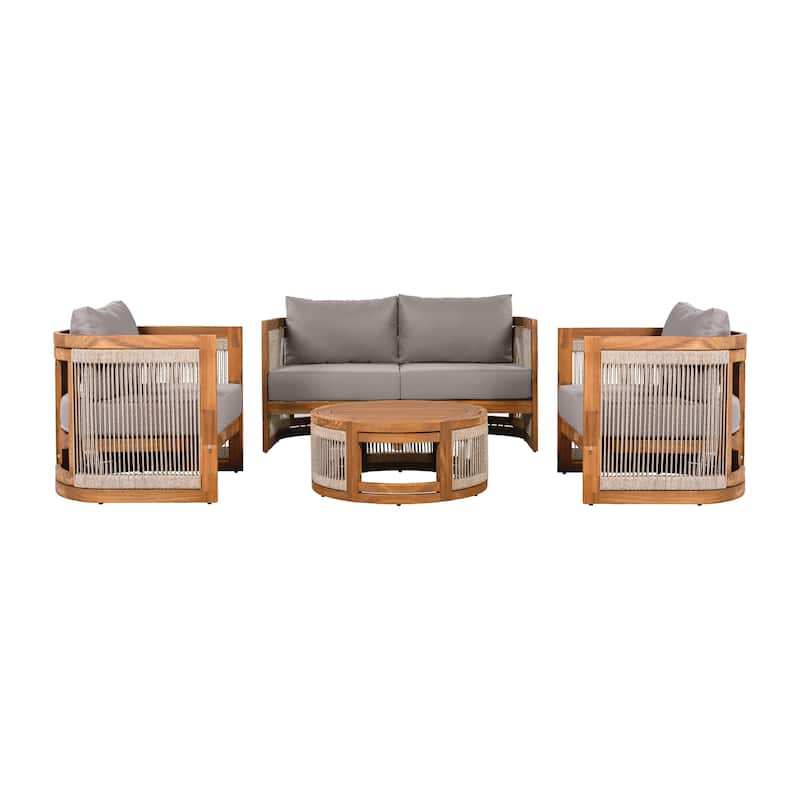 Christopher Knight Home- Sophia 4-piece Acacia Wood Outdoor Conversation Set