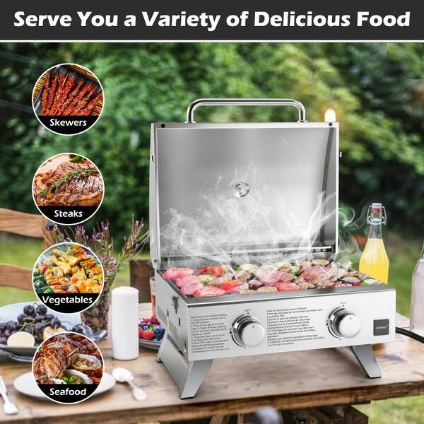 VEVOR 2-Burner Portable Tabletop Gas Grill - 15,000 BTU Stainless Steel Grill For Camping & Patio