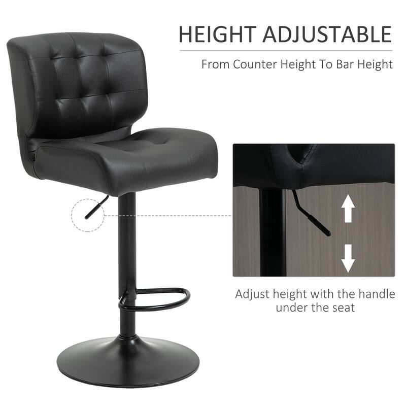 HOMCOM Set of 2 Bar Height Chairs with Adjustable Seat Height, Thick Padded Cushion and Metal Footrest for Home Bar