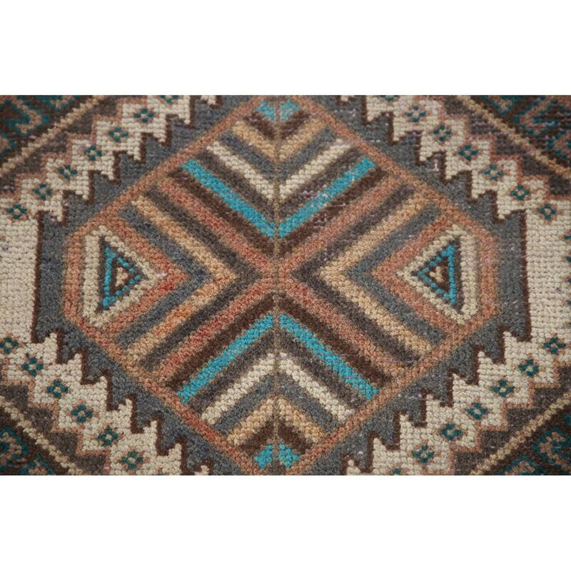 Hand Knotted Oriental 100% Wool Carpet Traditional Geometric Oranges & Rust Bakhtiari Runner Rug - 9' 10'' X 3' 6''