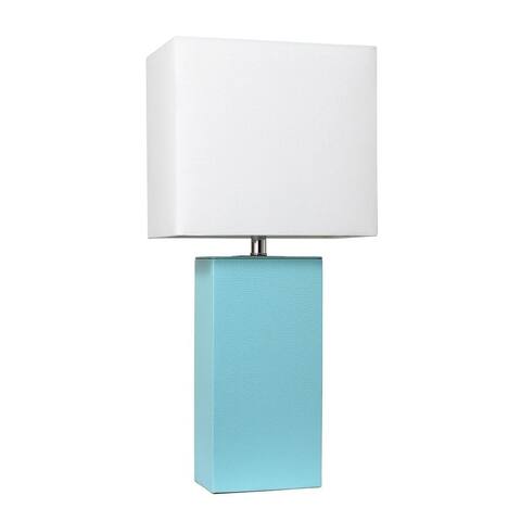 Lalia Home Lexington 21" Leather Base Modern Home Decor Bedside Table Lamp with White Rectangular Fabric Shade