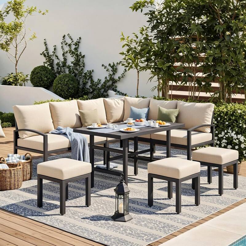 AECOJOY Metal Patio Furniture Set 7 Pieces Modern Outdoor Conversation Set