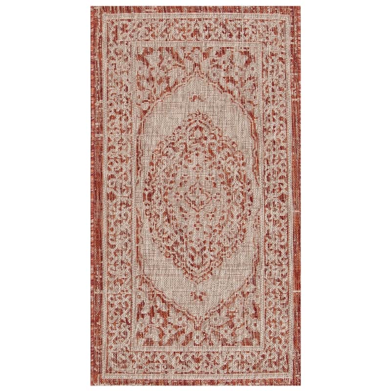 SAFAVIEH Courtyard Thoma Medallion Indoor/ Outdoor Waterproof Patio Backyard Rug - 2' x 3'7" - Light Beige/Terracotta