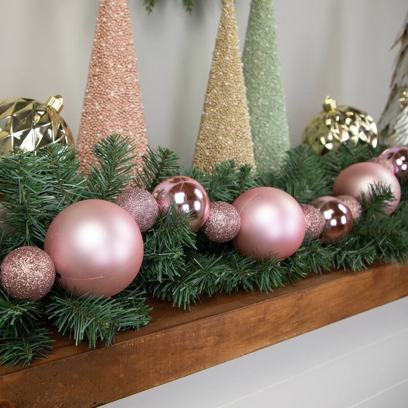 3-Finish Shatterproof Ball Christmas Garland - 6' x 4" - Pink - Unlit