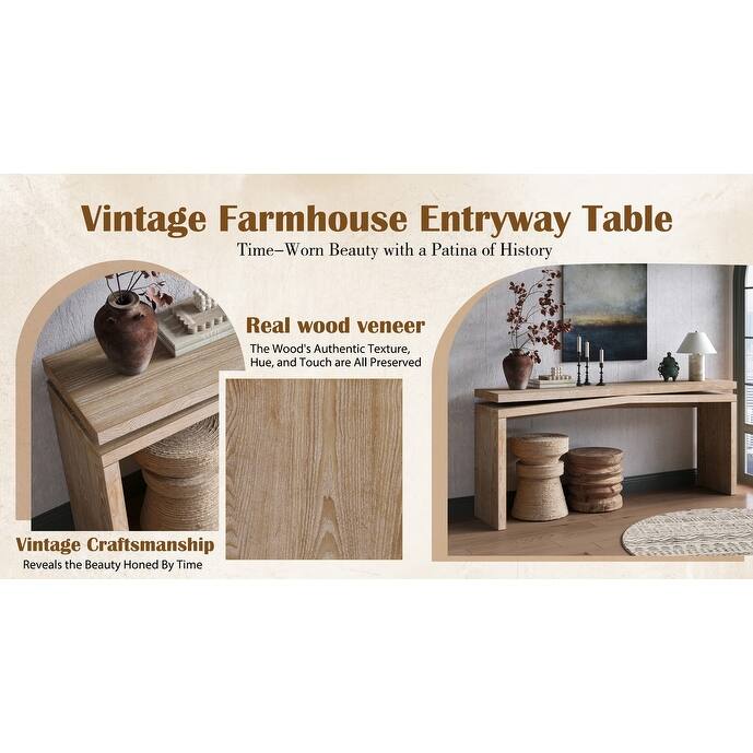 Rustic 65" Solid Wood Console Table for Farmhouse Entryway Living Room or Hallway Display Storage