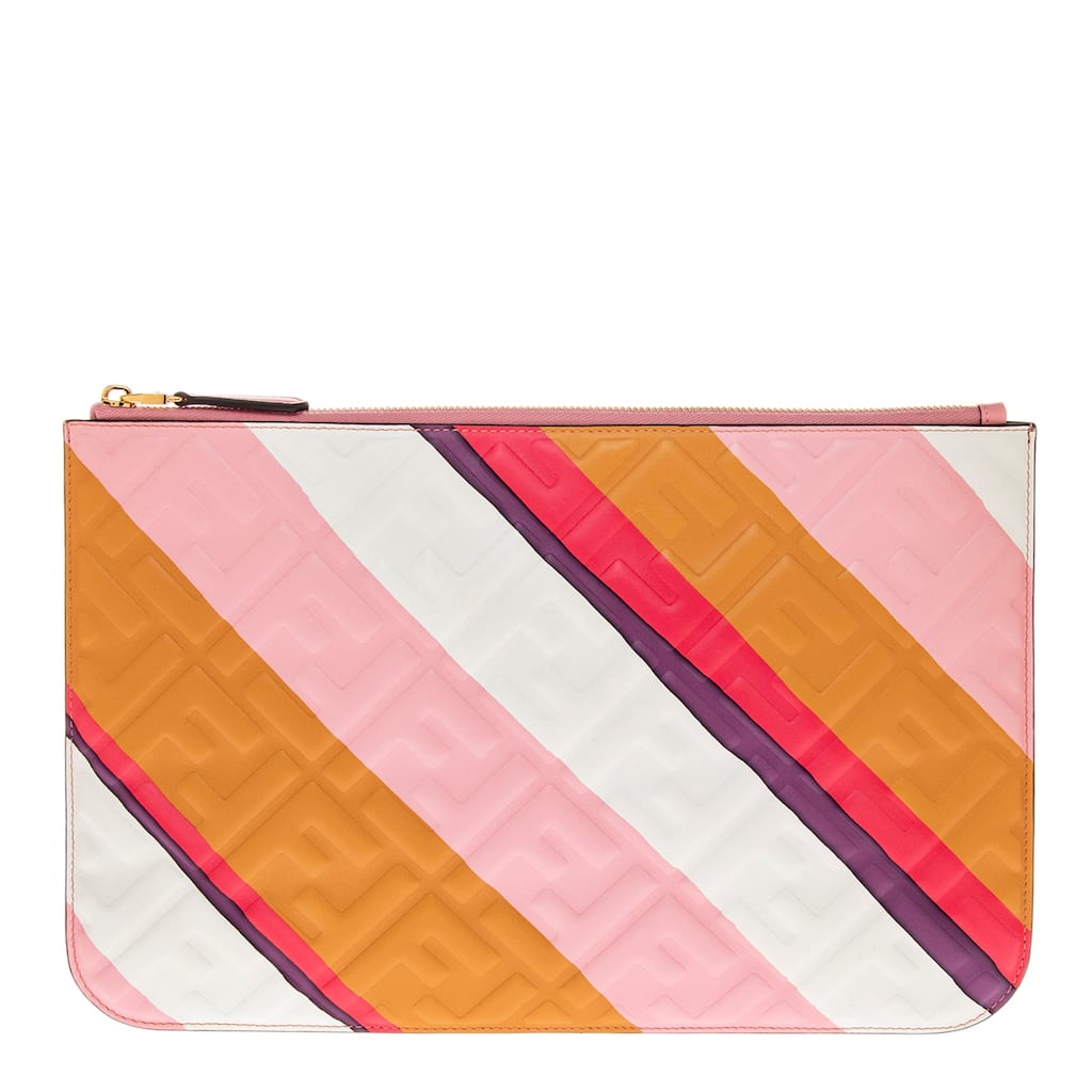 Fendi FF Embossed Large Flat Leather Pouch
