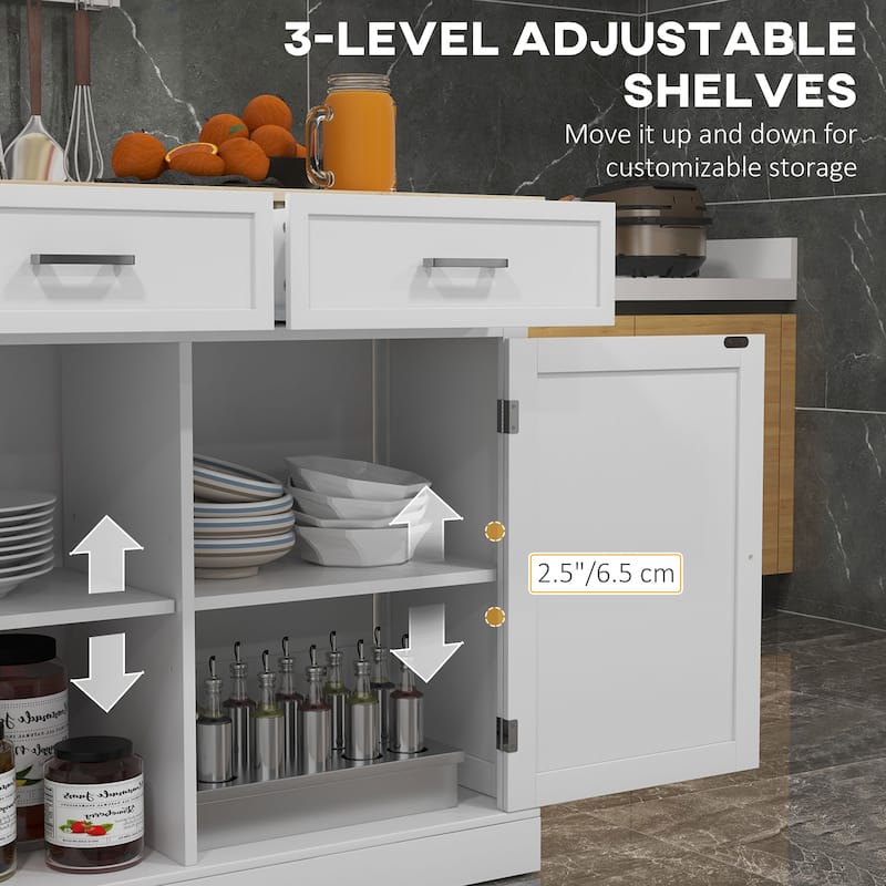 White MDF Rubberwood Kitchen Island with Drop Leaf, Drawers and Casters - 41.25" L x 23.5" W x 35.5" H