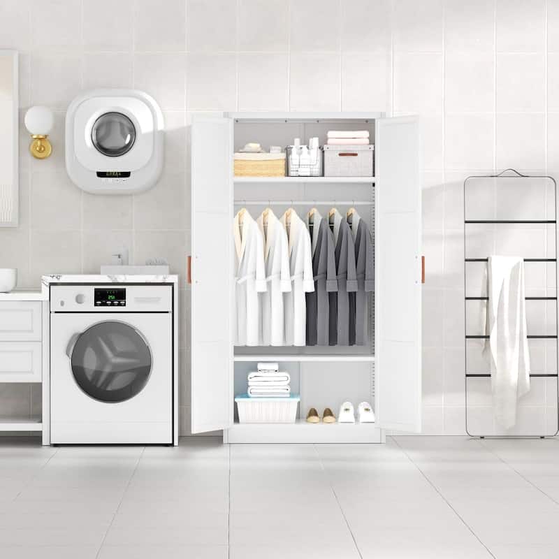 71'' - 72'' Tall Wardrobe Armoire Clothing Closet Storage Cabinet with Hanging Rod and Adjustable Shelves