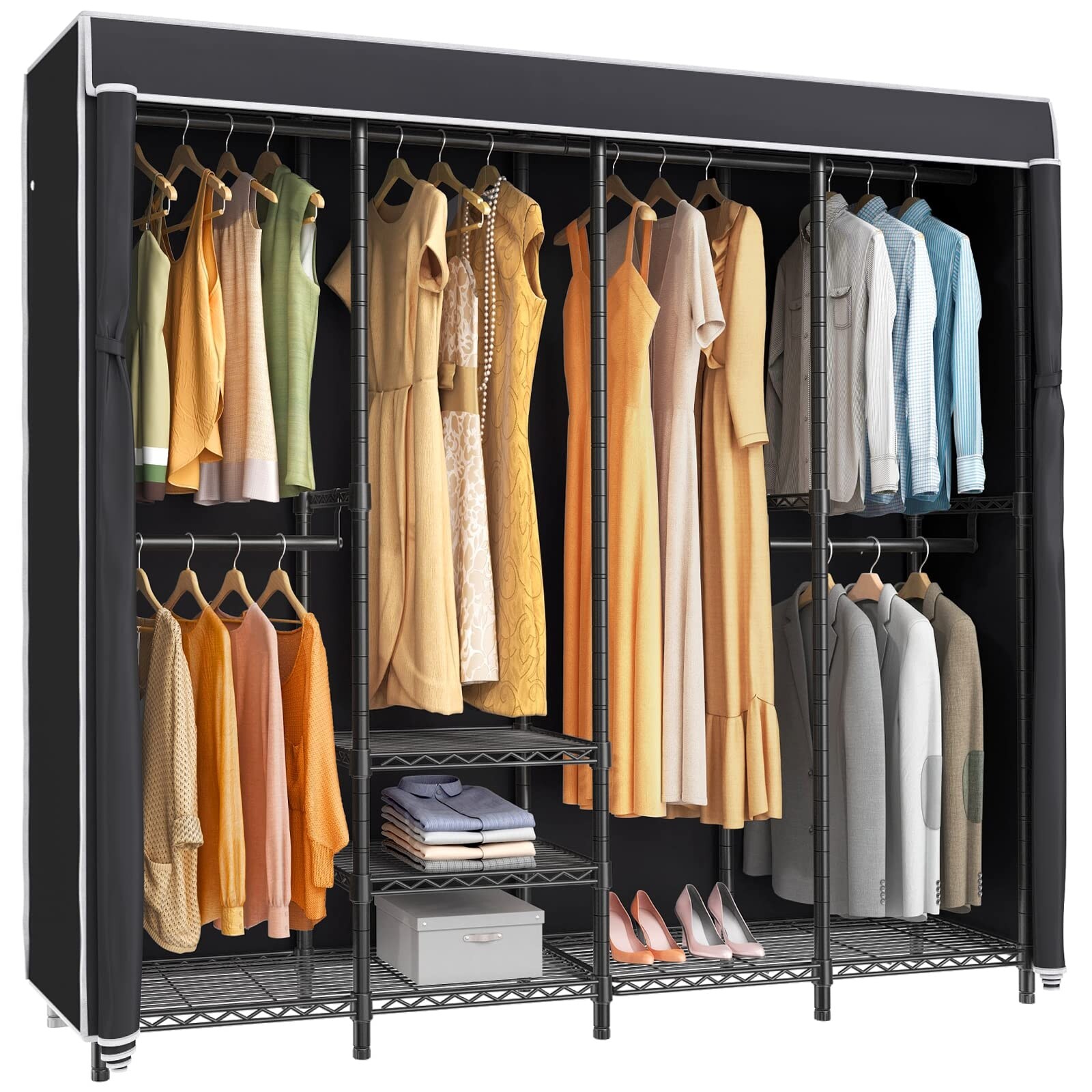 Metal portable closet with outlet cover