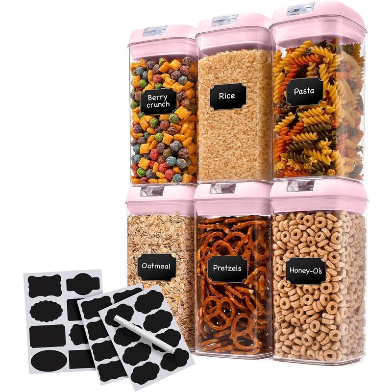 Cheer Collection Set of 6 Uniform Size Airtight Food Storage Containers - Pink