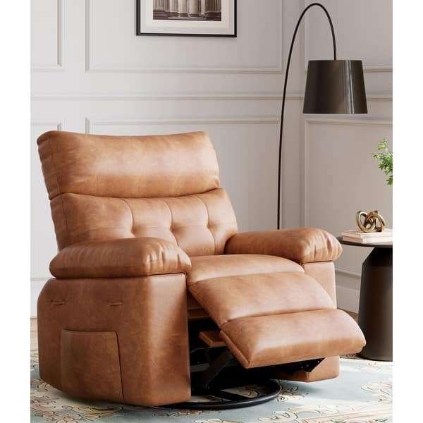 slide 2 of 45, 37.4" Oversized Manual Recliner with Heat and Massage, 360 Swivel Rocking Chair 21.3" Seat with Cup Holder Brown