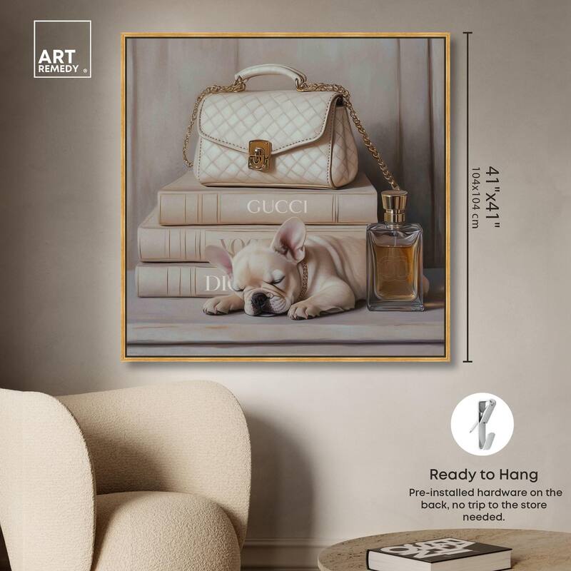 Ivory Books and Frenchie Canvas by Art Remedy
