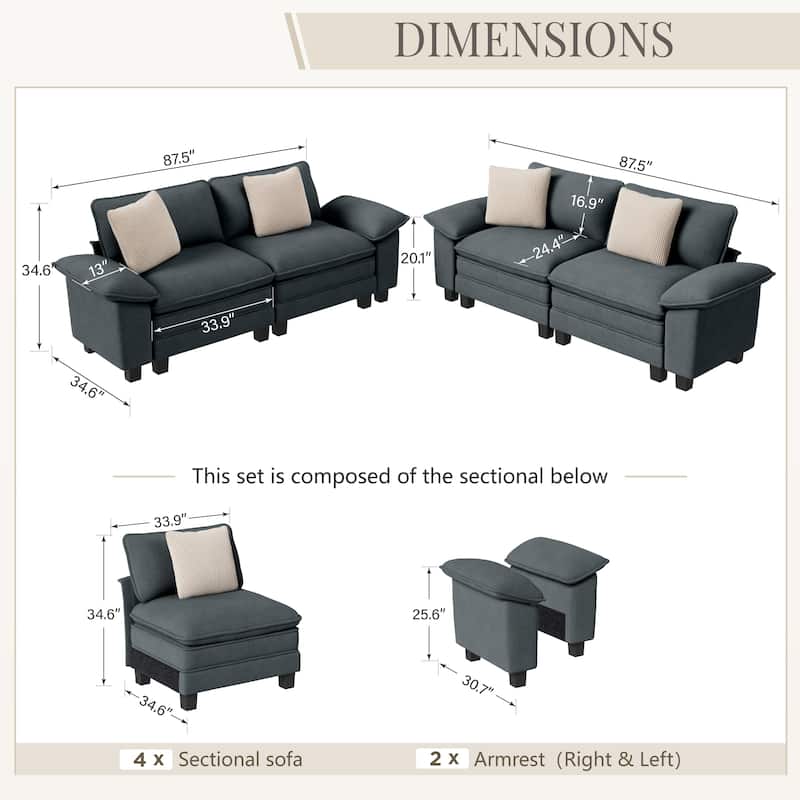 MAISON ARTS 2-Piece Chenille & Corduroy Sofa Set, Comfy 3/4/5-Seater Modular Loveseat & Armchair with Throw Pillows