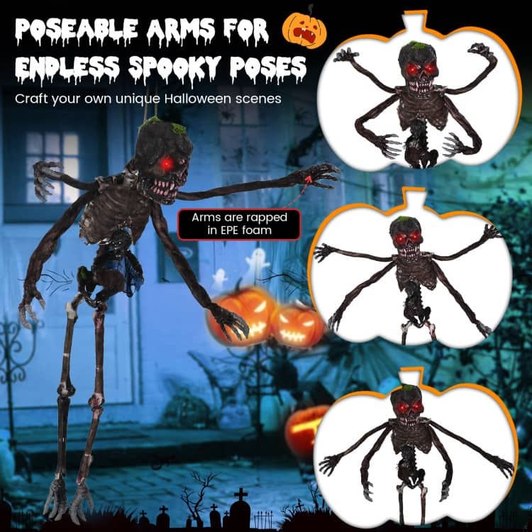 Black PE Fabric Animated Halloween Skeleton with Sound and Poseable Arms
