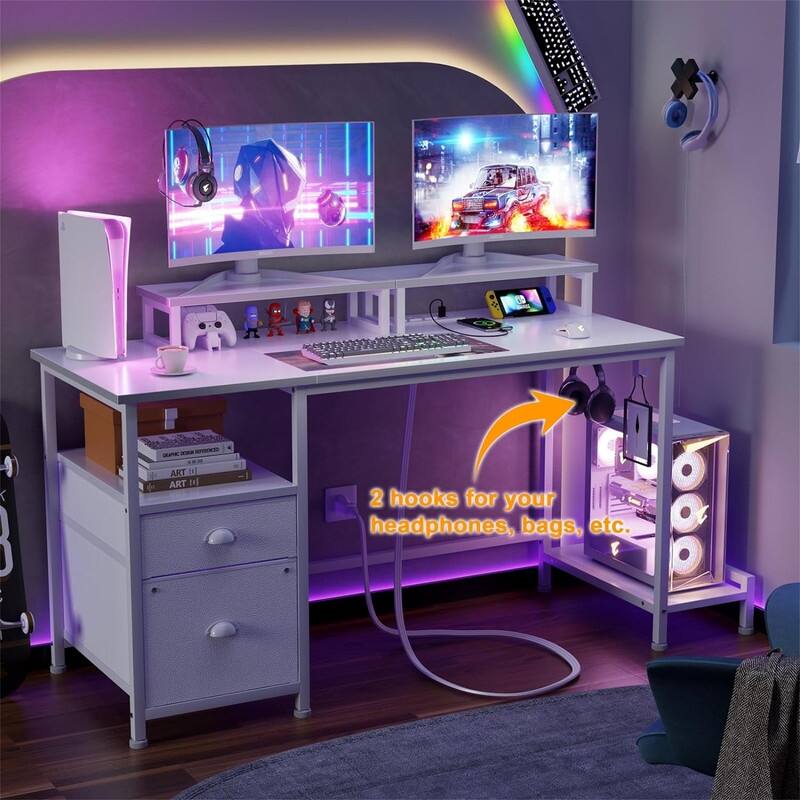 Computer Desk with Drawers and Storage Shelves