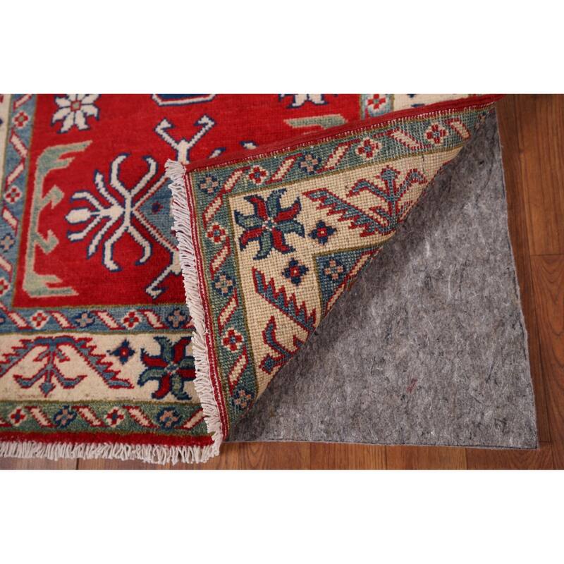 Red Geometric Kazak Accent Rug Handmade Wool Carpet - 2'9" x 4'1"