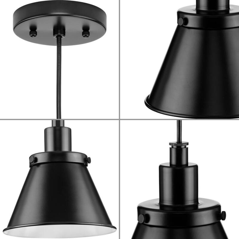 Hinton Collection One-Light Matte Black Modern Farmhouse Pendant - 8.25 in x 8.25 in x 8.62 in