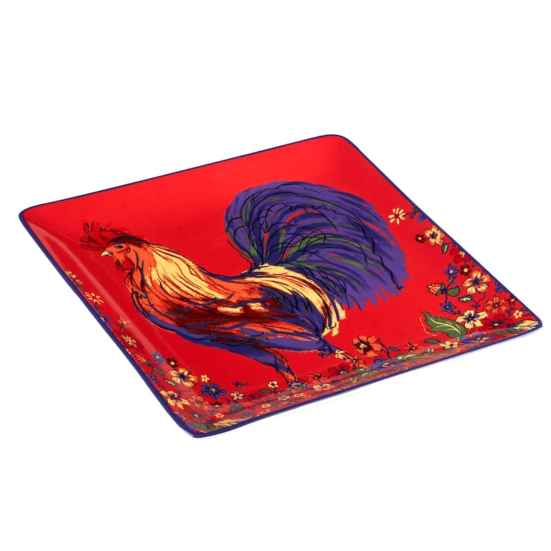 Certified International Morning Rooster Square Platter - 12.5" x 12.5" x 1.25"