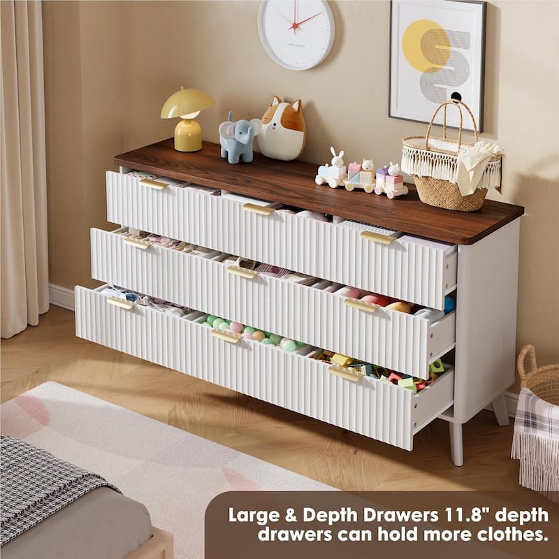 Modern Fluted 9 Drawers Dresser TV Stand for Living Room, Bedroom