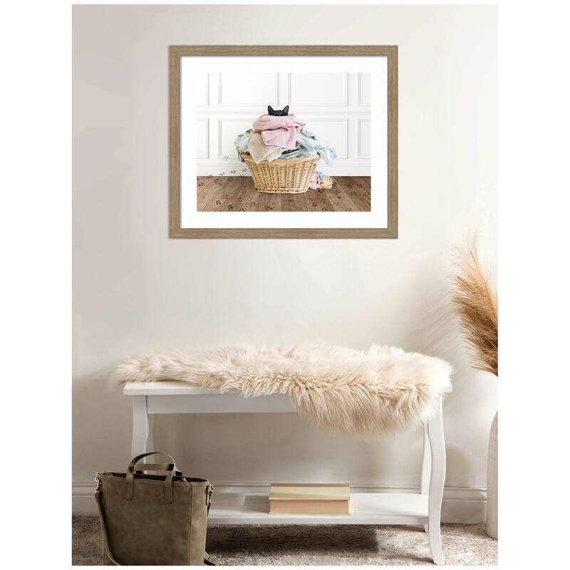 Kate and Laurel Framed Art Cat in a Basket Traditional Laundry by Amy Peterson