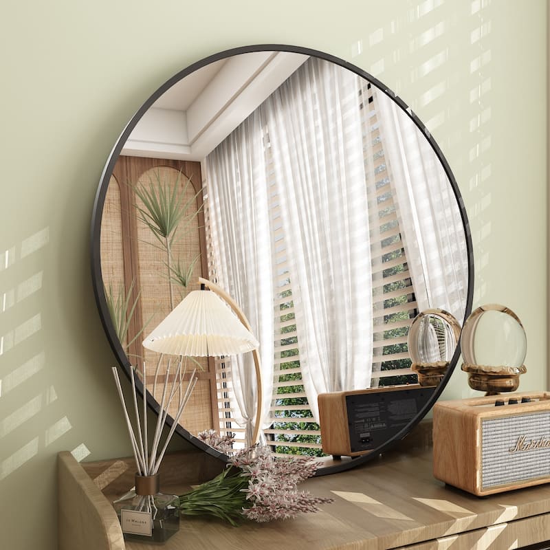 KIOTEE Full Length Round Aluminum Alloy Framed French Cleat Mounted Wall Decor Bathroom Vanity Mirror with 5-Year Warranty - 20x20 - Black