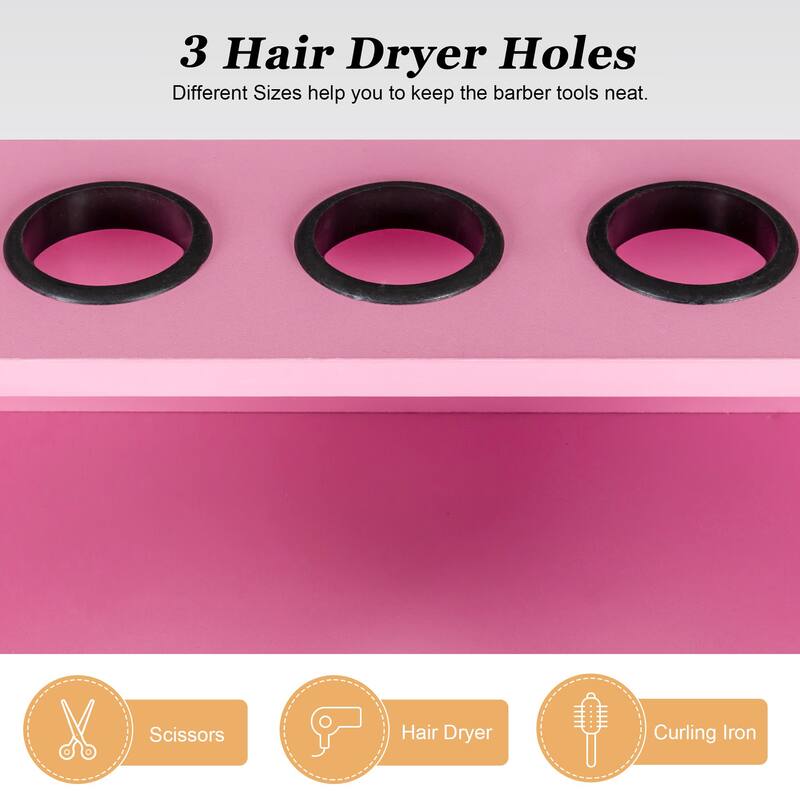 Beauty Salon Station with Wheels, Drawers, 3 Hair Dryer Holders - W16.93*D13.78*H31.10