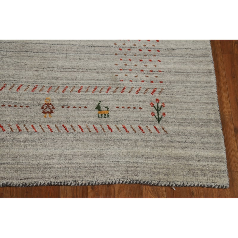 Gabbeh Indian Rug Hand-Knotted Oriental Grey Wool Carpet - 5'1" x 7'8"
