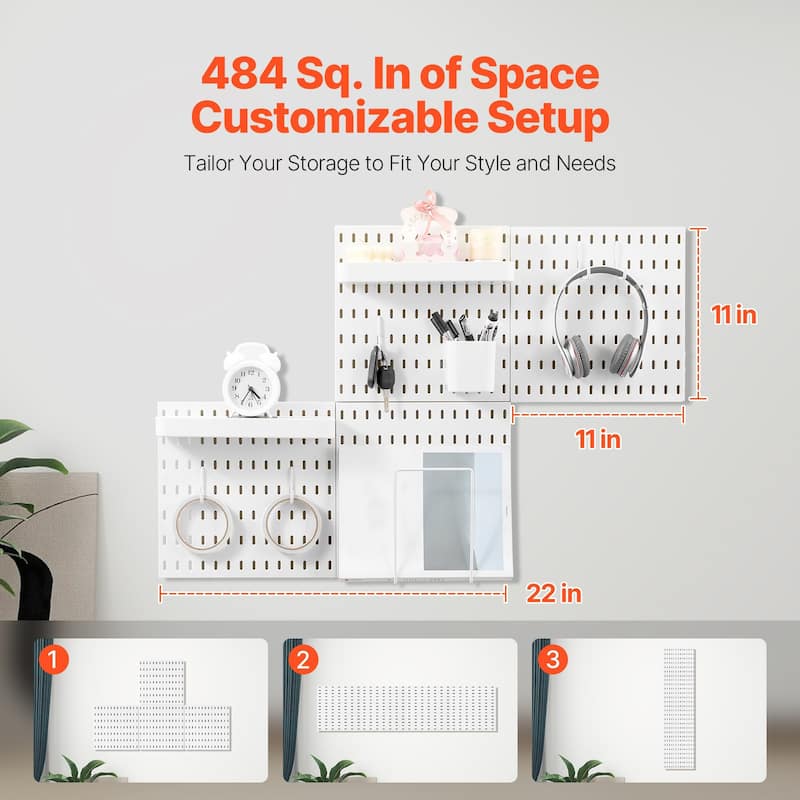 ABS HIPS Pegboard 4 Panels Wall Organizer with Hooks - 11 x 11 x 0.47" (L x W x H)