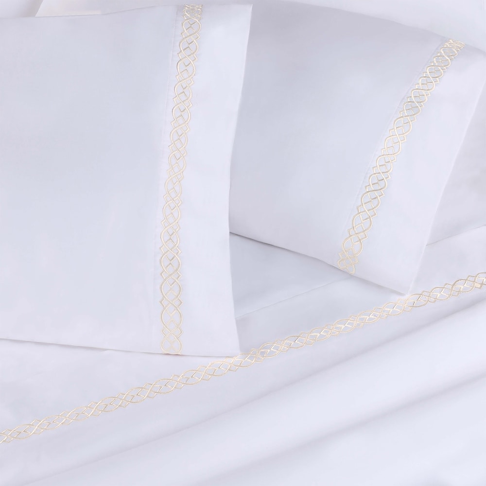 Superior Egyptian Cotton 1000 Thread Count Embroidered Scroll Pillowcases (Set of 2)