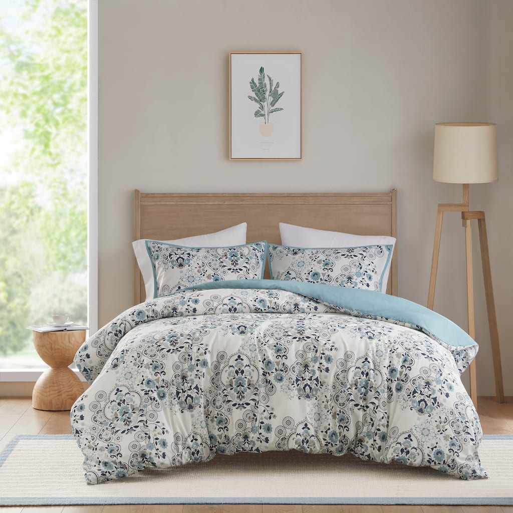 Madison Park Joyce 3 Piece Floral Printed Cotton Duvet Cover Set