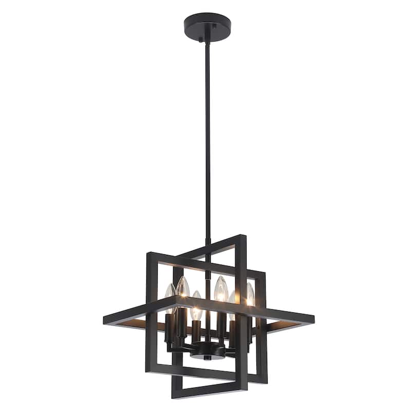 6 - Light Farmhouse Metal Cage Chandelier Rectangle Hanging Light
