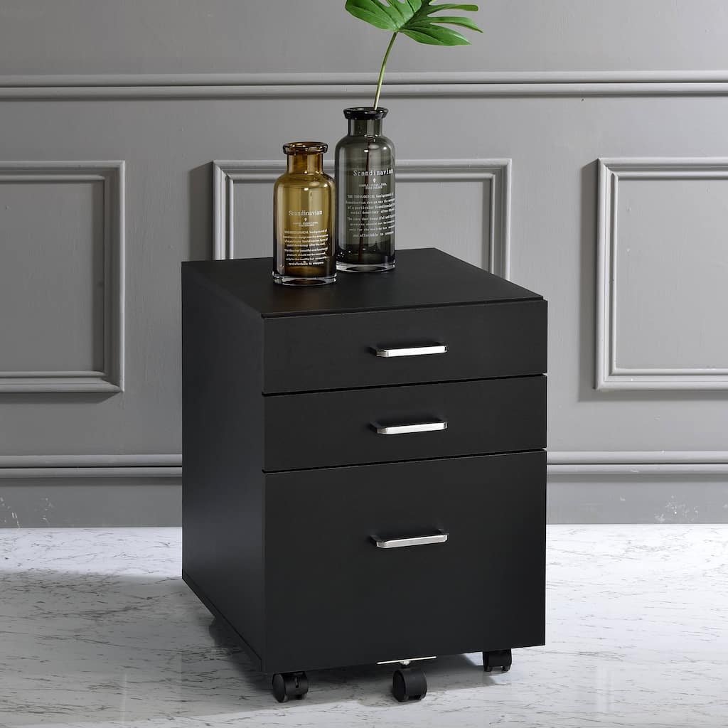 Anmytek Black 3-Drawer Mobile Rolling File Cabinet Under Desk Storage Organizer for Office Home