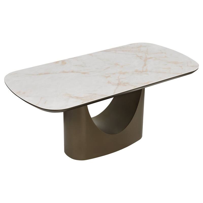 Spruce & Spring Modern Ceramic Top Dining Table with Sculptural Metal Base