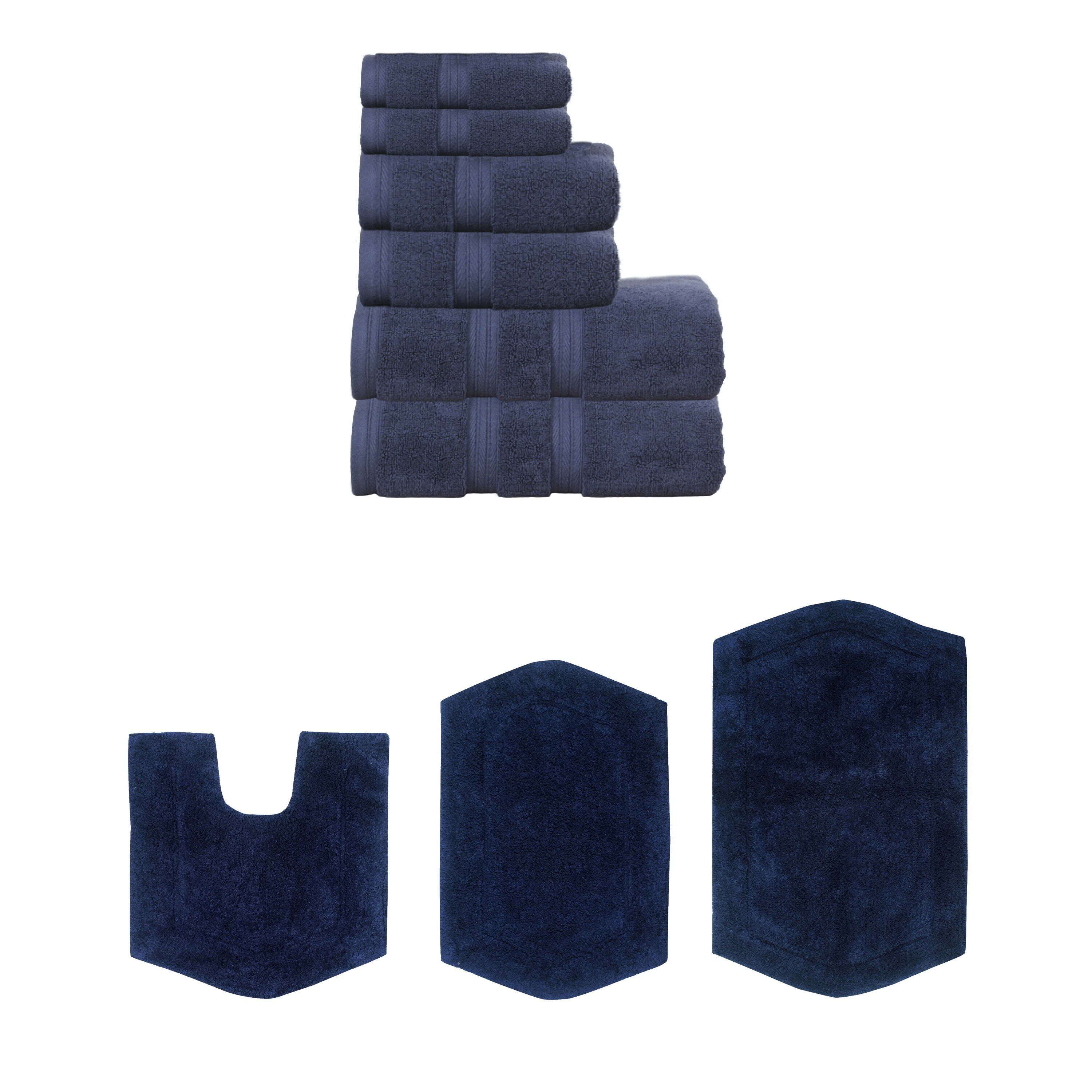 Home Weavers Waterford Collection 100% Soft Cotton Super Absorbent 6 Pc Towel Set & 3 Pc Bath Rug Combo, Non Slip (Set of 9)