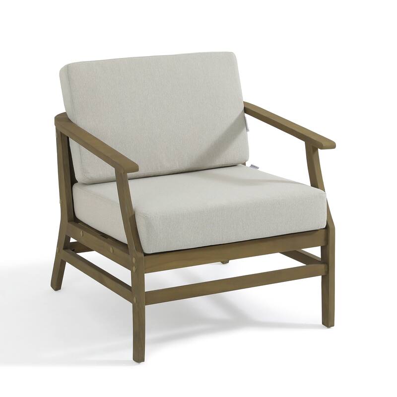 Outdoor Teak Wood Club Chairs with Cushions (Set of 2)