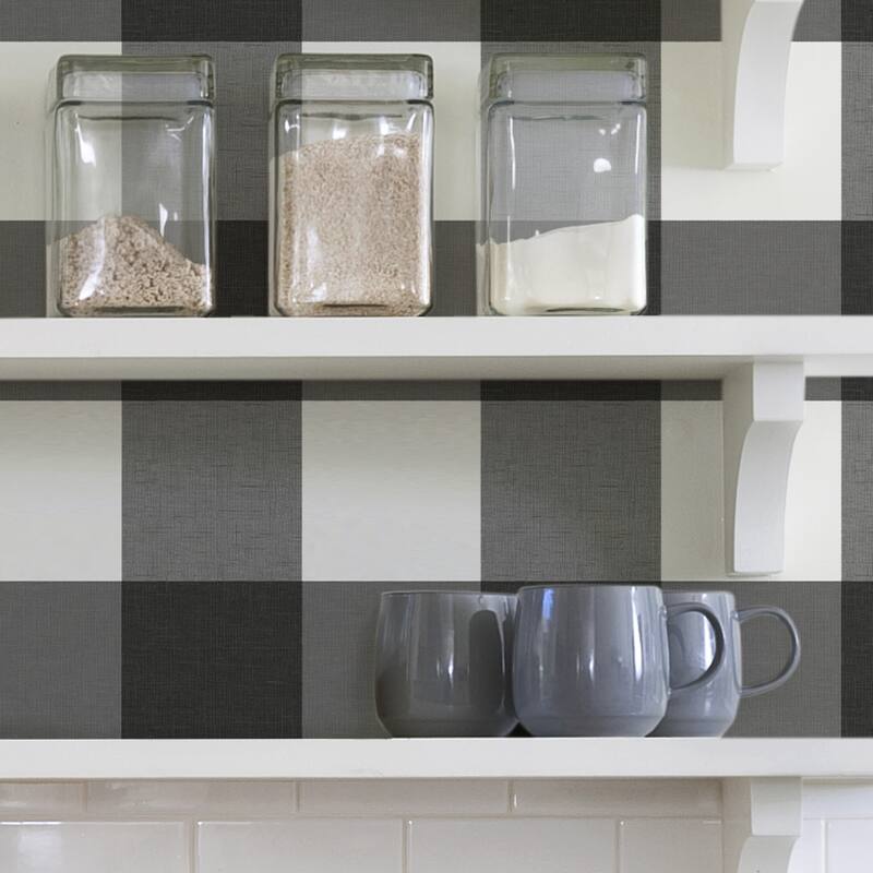 NuWallpaper Charcoal Farmhouse Plaid Peel & Stick Wallpaper - 216in x 20.5in x 0.025in