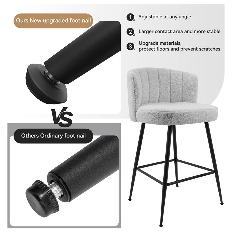 25.2" Upholstered Counter Height Barstools with Back, Modern Chairs Set for Kitchen Island