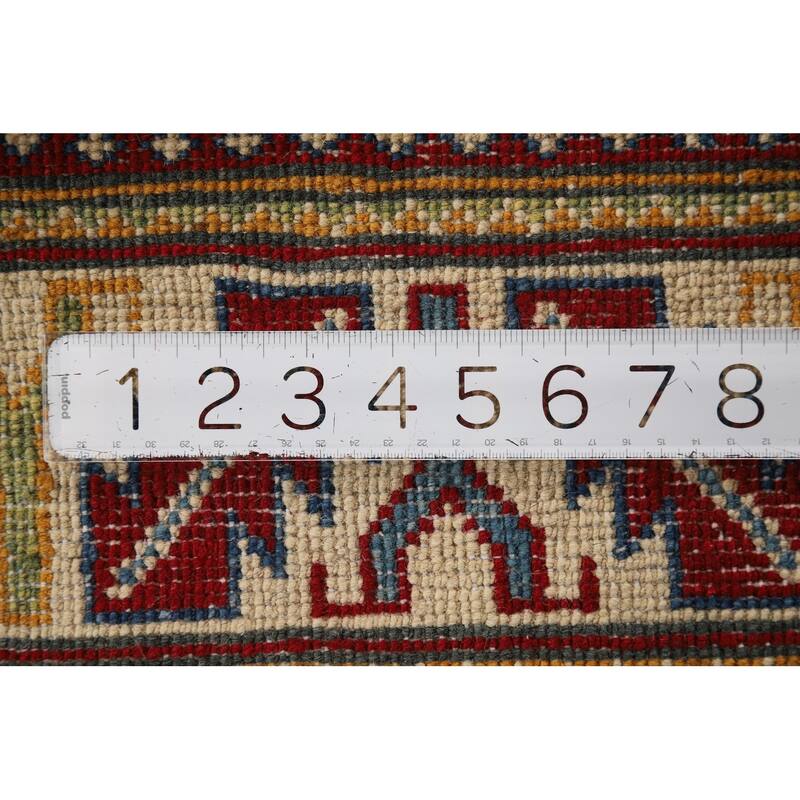 Geometric Kazak Foyer Rug Handmade Red Wool Carpet - 2'7" x 4'3"