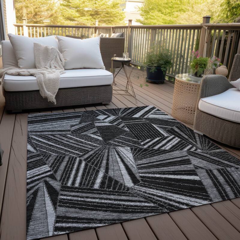 Machine Washable Indoor/ Outdoor Chantille Modern Mosaic Rug