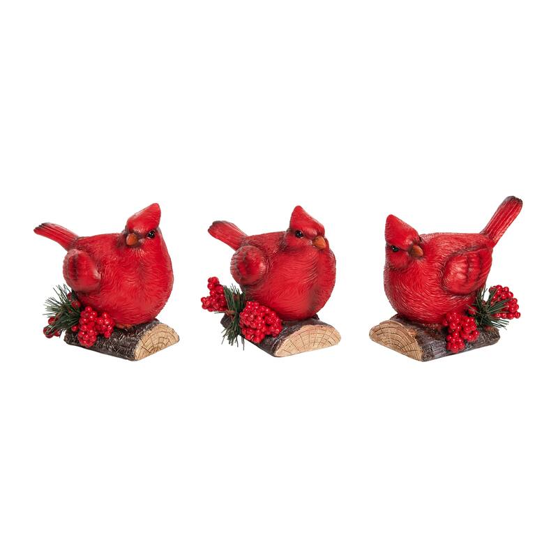 Transpac Resin Holiday Cardinal Figurine Set of 3 Christmas Home Decorations