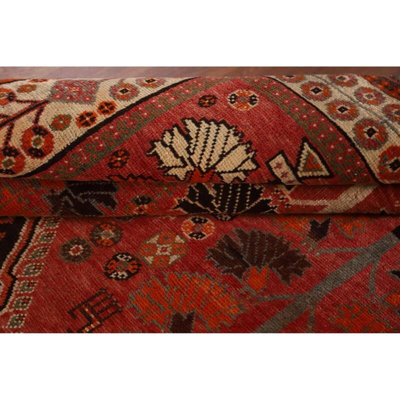Hand Knotted Oriental 100% Wool Carpet Traditional Medallion Red Shiraz Area Rug - 8' 10'' X 5' 1''