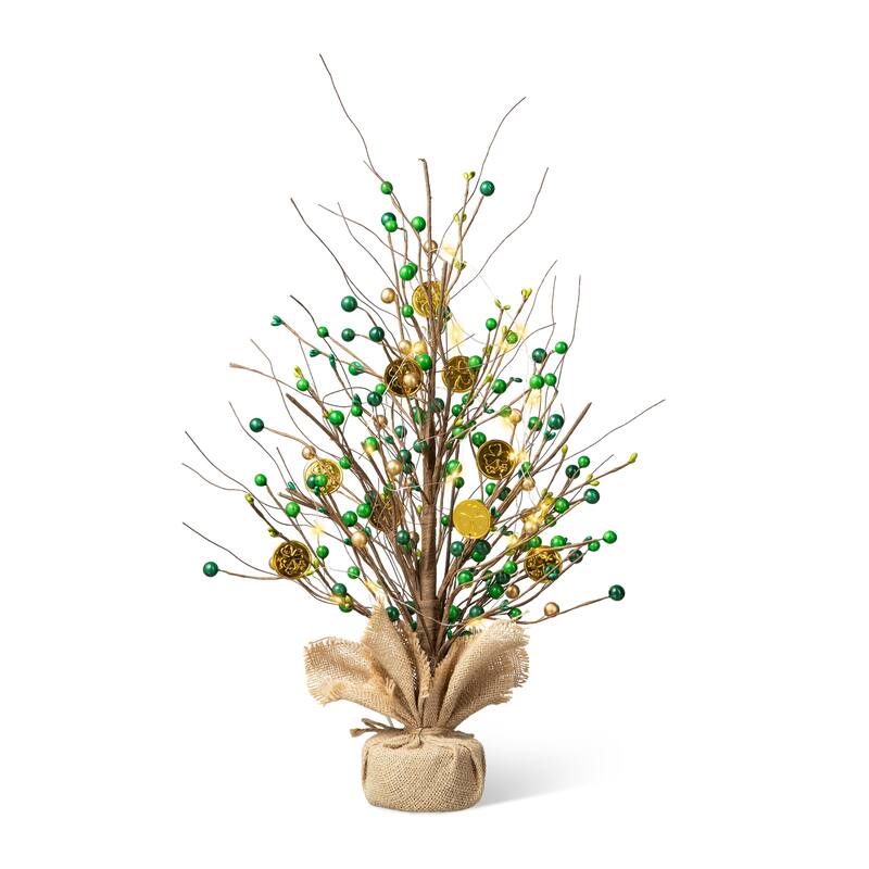 Glitzhome 21"H Lighted St. Patrick's Gold Coin Table Tree