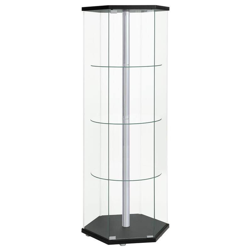 Zahavah 4-shelf Hexagonal Clear Glass Curio Cabinet - Black